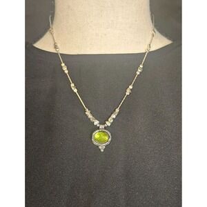 Silpada Sterling Silver Green Glass Necklace Retired Boho Wedding